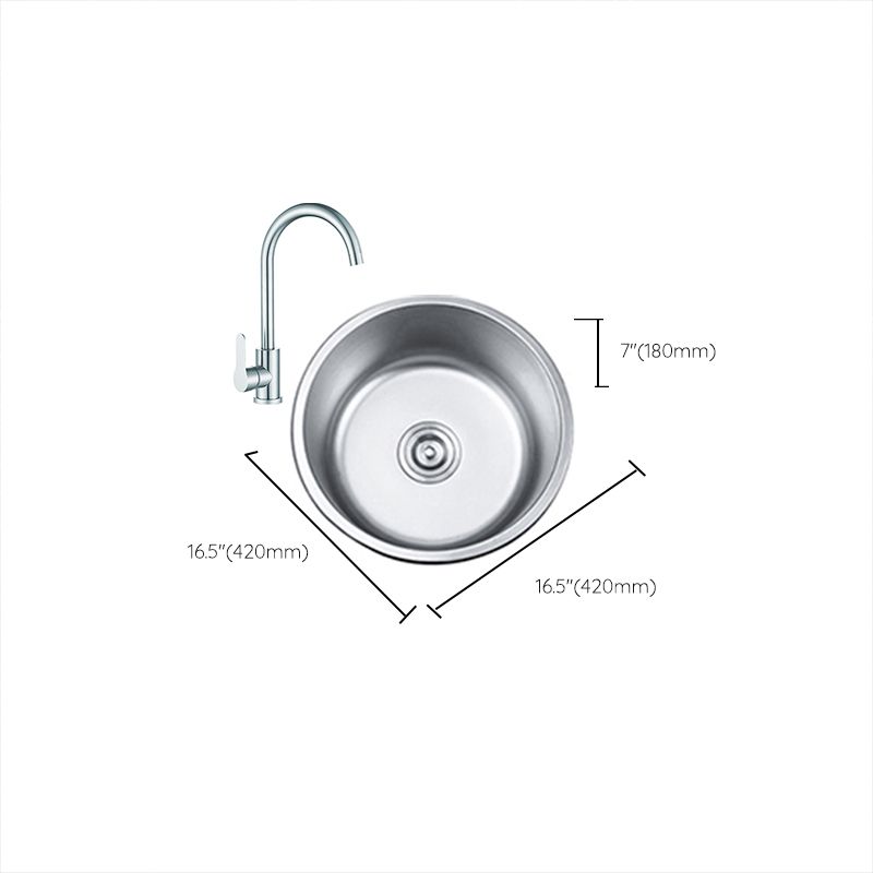 Round Single Bowl Kitchen Sink Stainless Steel Sink with Drain Strainer Kit