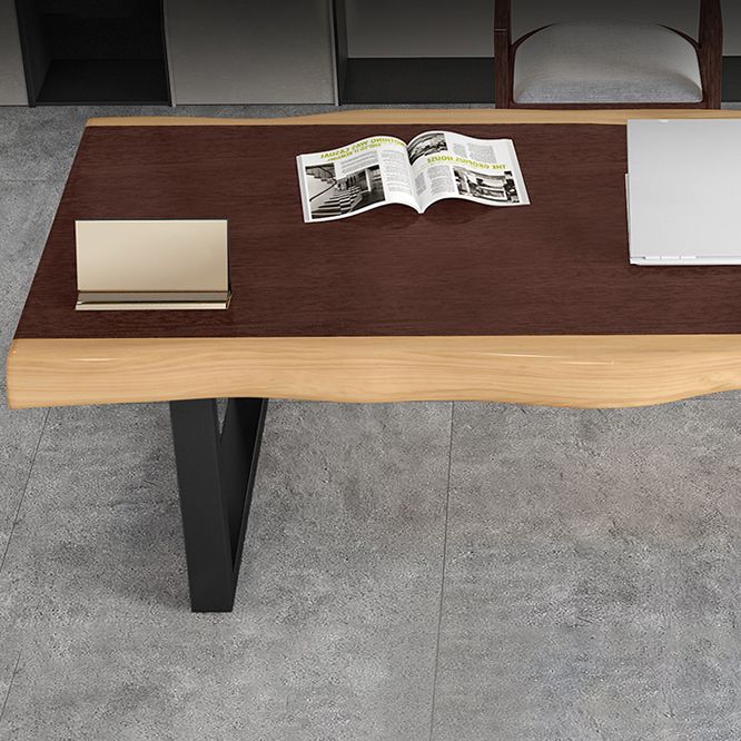 Modern Style Office Desk Solid Wood Writing Desk with Metal Base