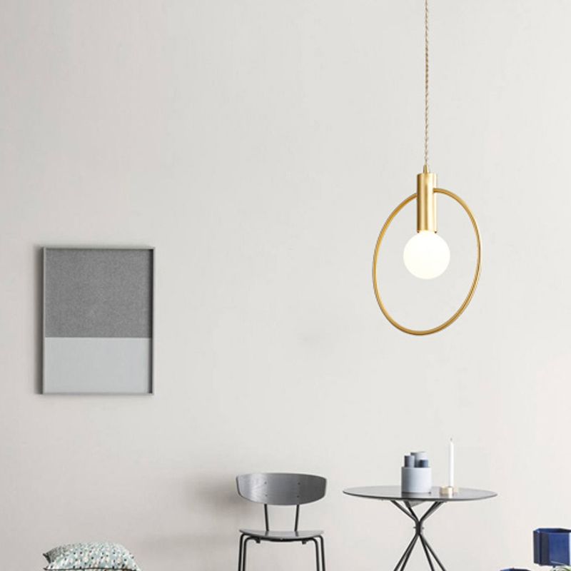 1 Bulb Ring Pendulum Light Minimalist Gold Finish Metal Pendant Lamp for Bedroom