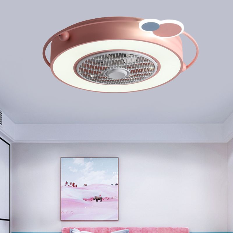 Blue/Pink Box LED Ceiling Fan Kids Acrylic Bladeless Semi Flush Mount Light Fixture with Round/Loving Heart/Cloud Ornament, 23.5" Width