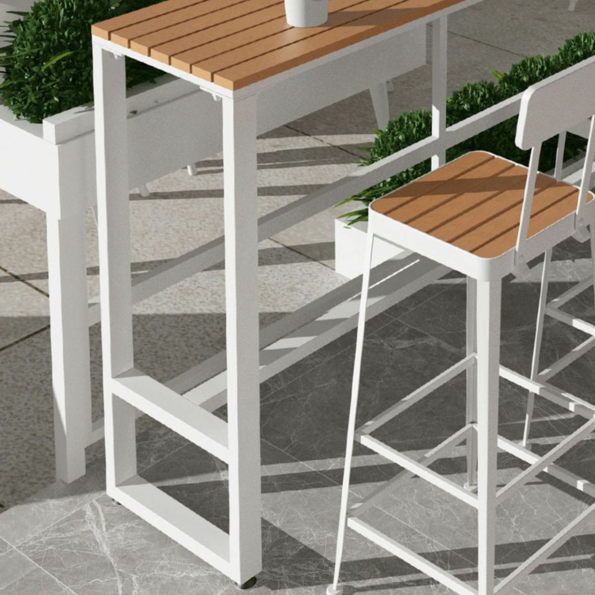 Modern Pub Table with White Trestle Faux Wood Top Bar Table for Small Places