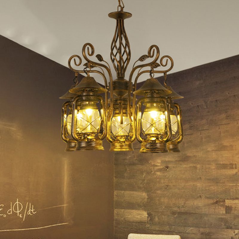 Brass 5 Lights Ceiling Chandelier Pendant Industrial Metallic Kerosene Hanging Ceiling Fixture