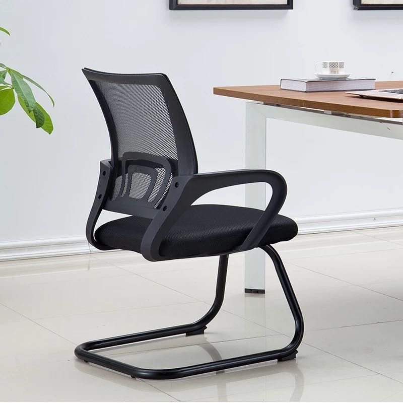 Mid-back Office Chair with Sponge Cushion Fixed Arm Metal Leg Desk Chair