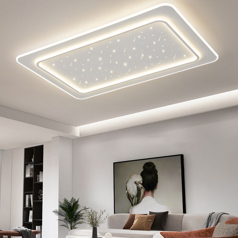 Simple LED Flush Mount White Ceiling Light Fixture with Metal for Living Room