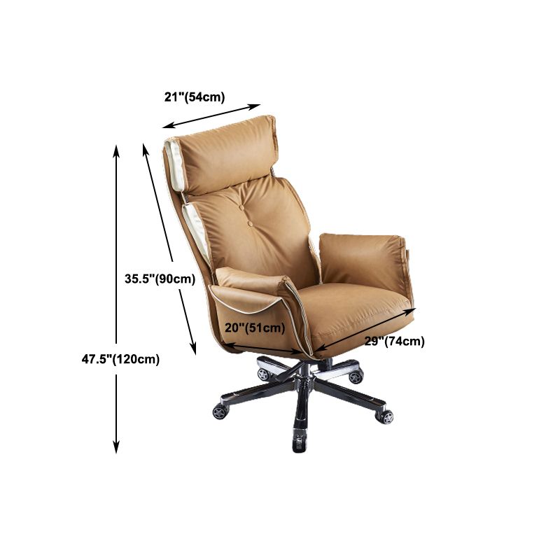 Modern Slide High Back Office Chai Brown Leather Office Chair