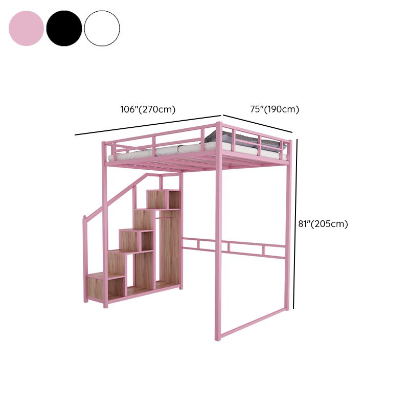 Metal Loft Bed Natural Storage Kids Bed with Guardrails and Shelves