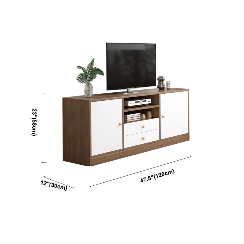 12" D Modern Wooden TV Stand Console Open Storage TV Stand with Drawers and Doors