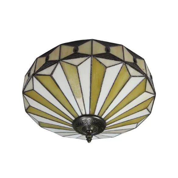 Stained Glass Ceiling Light for Bedroom, 2-Lights Flush Mount Light with Geometric Shade Mission Style, H8.5" x D16"