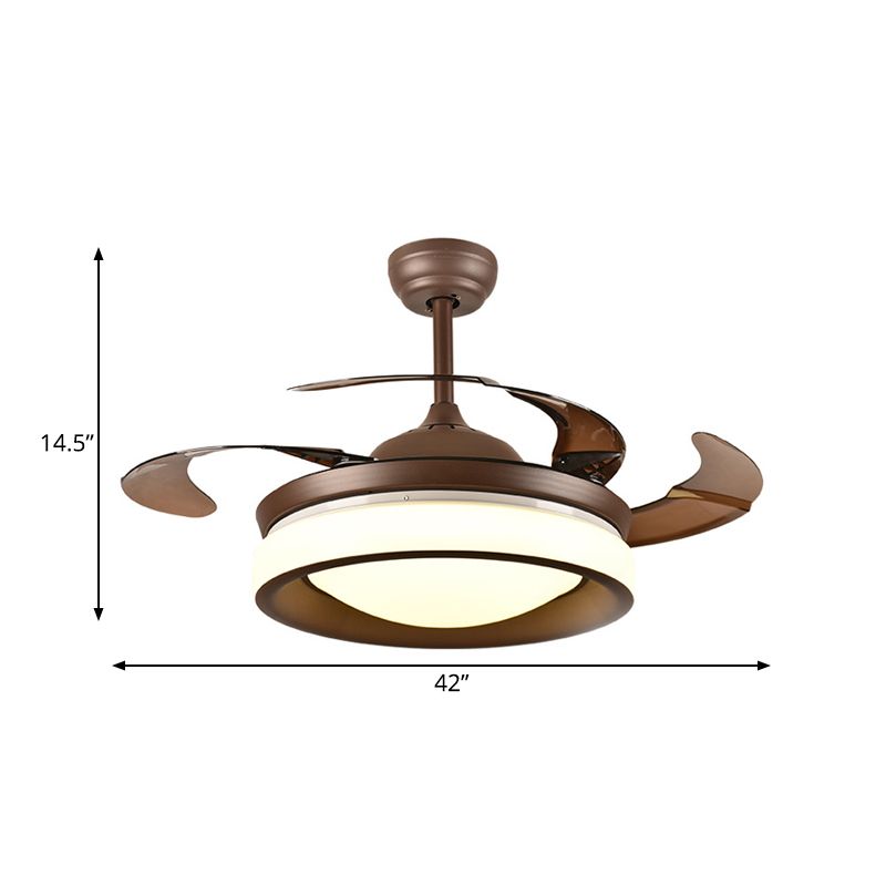 Coffee Round Hanging Fan Lamp Modernism Metal 42" W LED Living Room Semi Flush Light with 4 Brown Blades