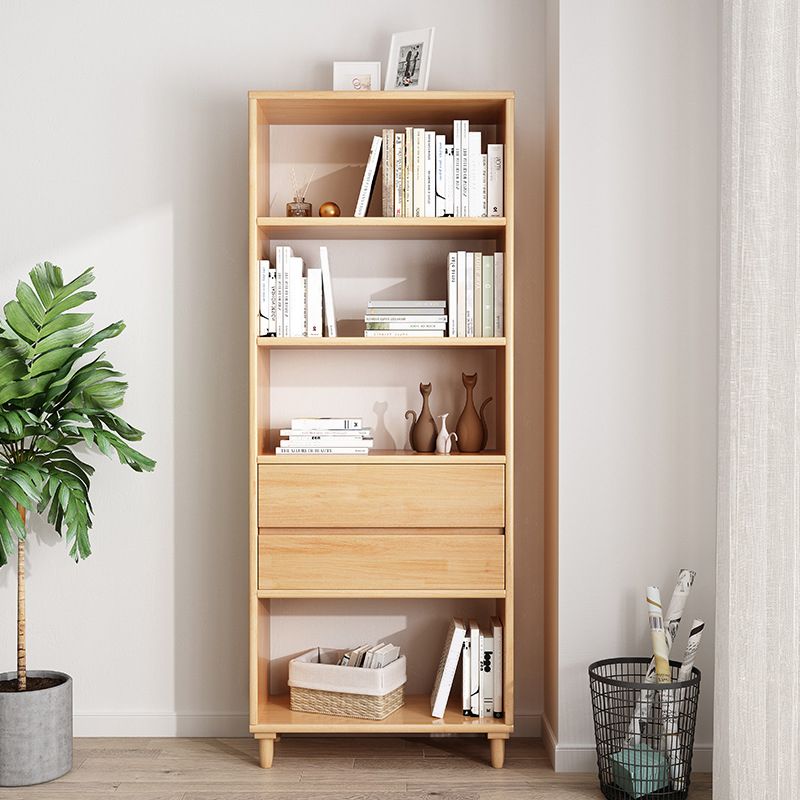 Modern Standard Open Bookshelf Wood 6 Shelf Bookcase with Drawer Storage