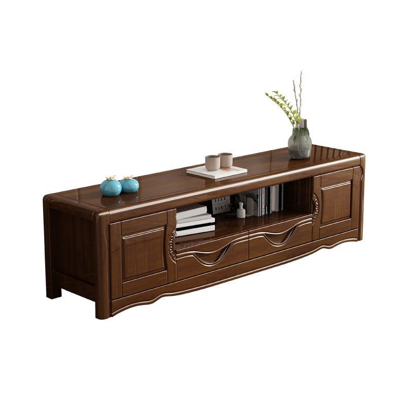 Contemporary Wood TV Stand Open Storage TV Media Stand with Drawers for Living Room