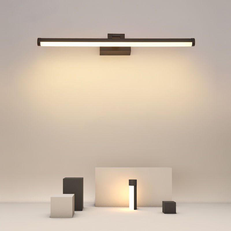 Modern Linear Wall Light Fixture Metal Single Light LED Mirror Light for Bathroom in Black