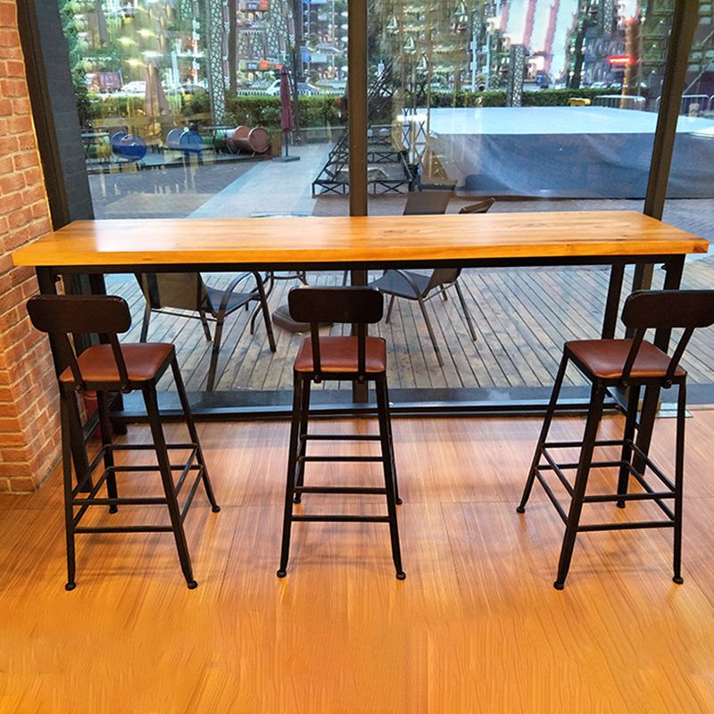 Industrial Metal Frame Bistro Table Brown Pine Wood Top Bar Table