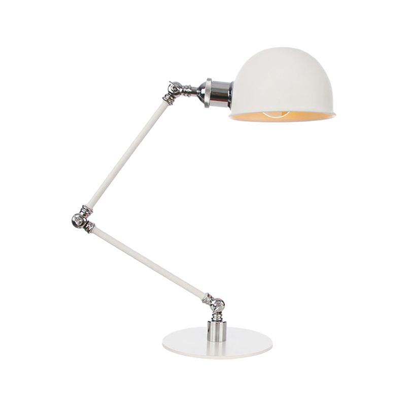 Dome Study Room Reading Lamp Metal 4"/8.5" Wide 1 Light Industrial Stylish Desk Lighting in White, 8"+8"/8"+8"+8" Length Arm