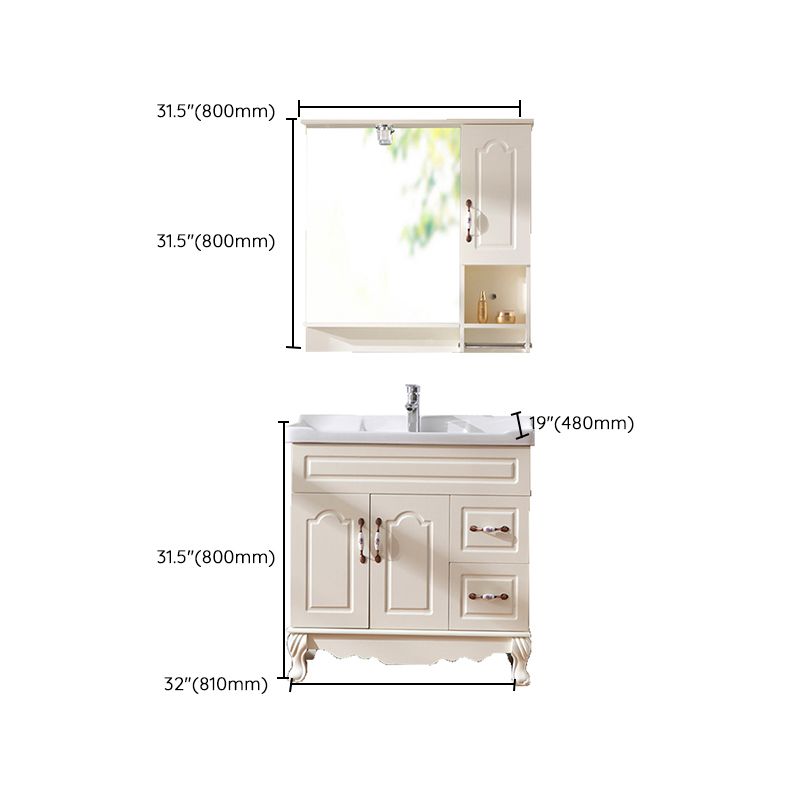 Freestanding Bathroom Vanity Single Sink White Mirror 2 Doors Vanity with Drawers