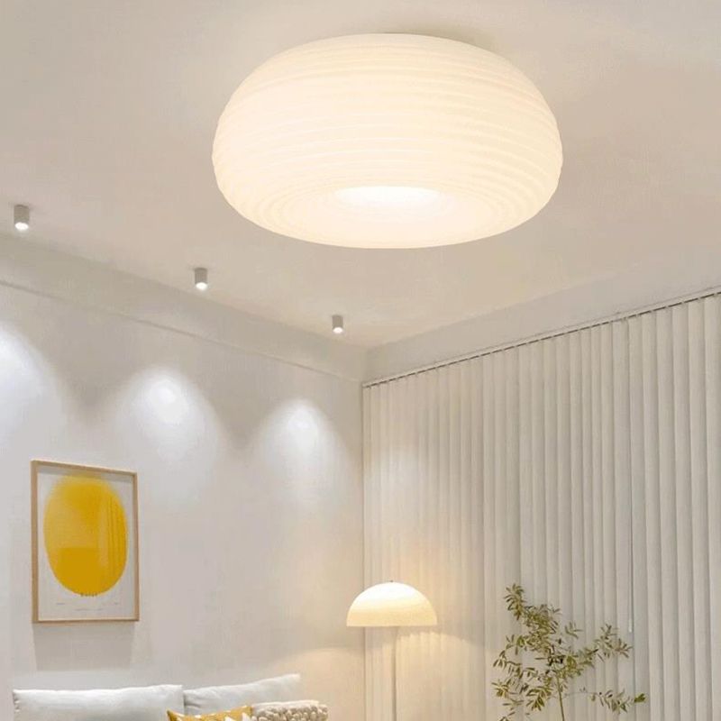 LED Modern Metal Flush Mount Circle Shape Ceiling Light with Plastic Shade for Living Room