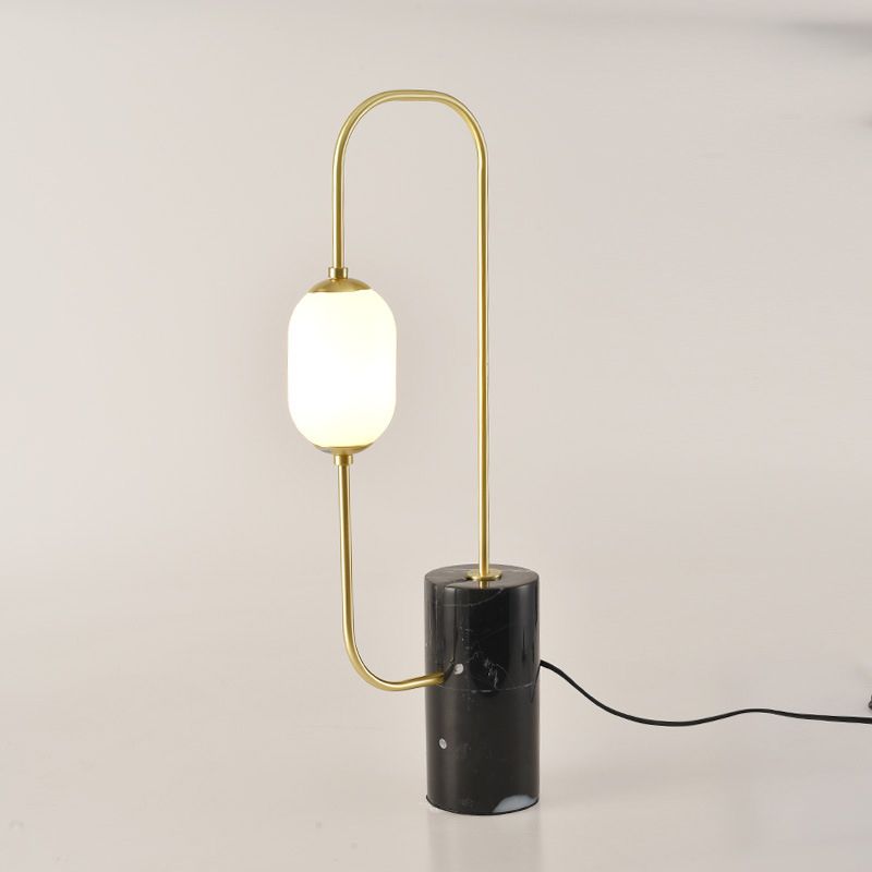 Circuit Nightstand Light Designer Marble 1-Light Black and Brass Table Lamp with Oval Milk Glass Shade