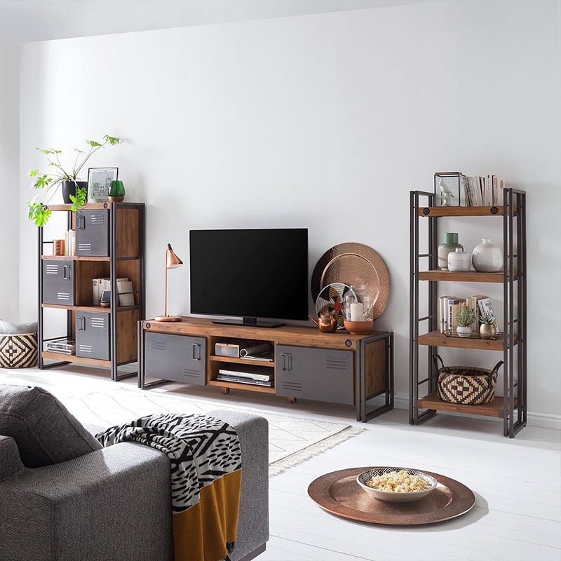 Industrial TV Media Console Solid Wood TV Media Stand with 2 Doors