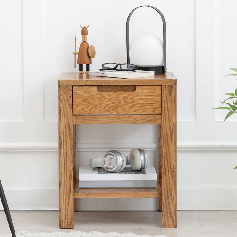 Scandinavian Wood Bedside Cabinet Open Storage with Shelf for Bedroom