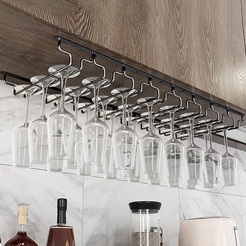 Contemporary Hanging Glass & Stemware Holder Stainless Steel Glass Rack in Black