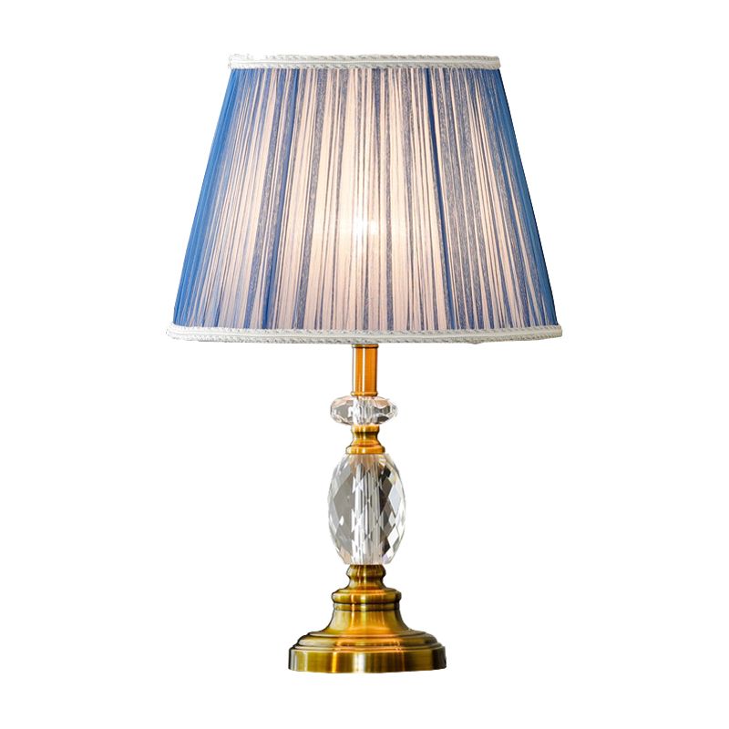 Cone Faceted Crystal Night Light Modernism 1-Bulb Blue Table Lighting with Faux-Braided Detailing