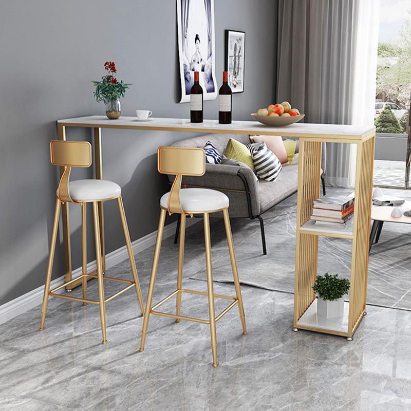 Modern Marble and Metal Bistro Bar Desk with Storage Indoor Bistro Bar Table