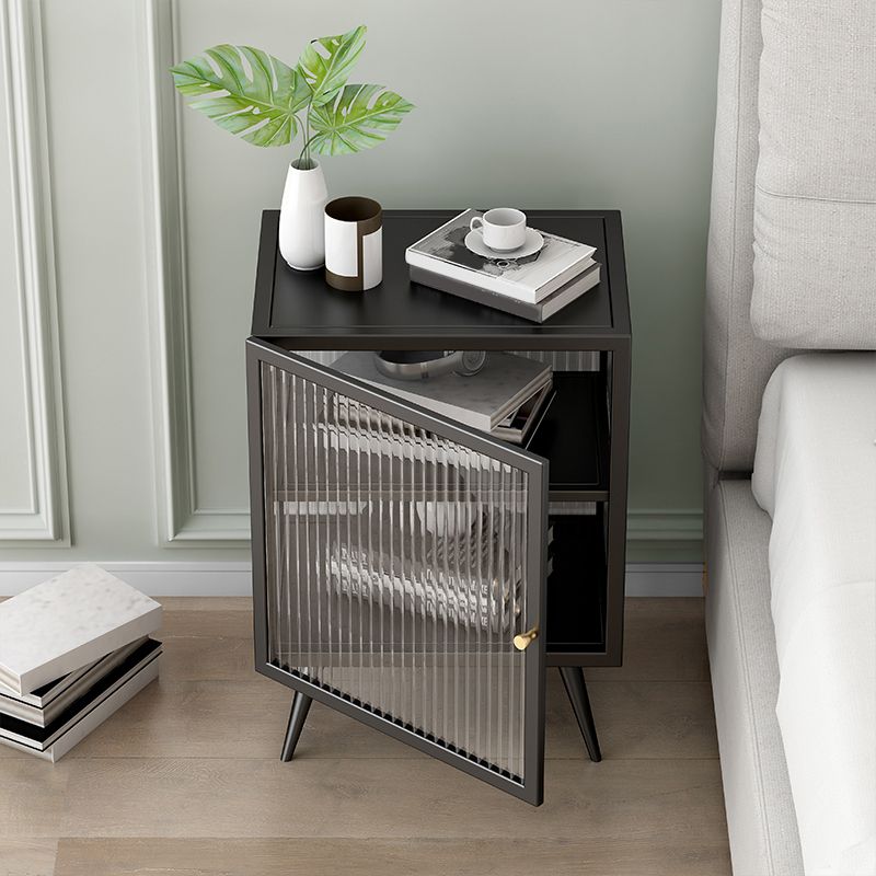 Iron and Glass Bedside Cabinet Contemporary 1 Door Night Table Legs Included