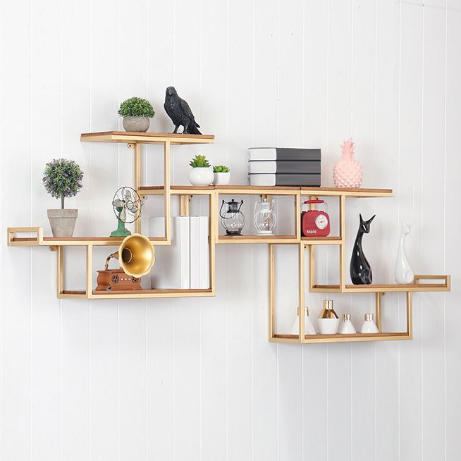 Industrial Floating Shelf Bookcase Metal and Wooden Bookshelf