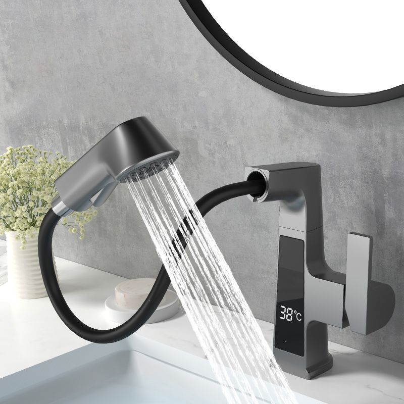 Contemporary Vessel Sink Bathroom Faucet Swivel Spout with Pull Out Sprayer