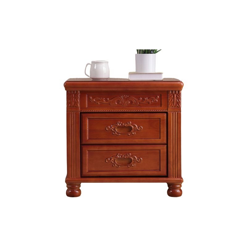 2 Drawers Nightstand Solid Wood Traditional Night Table ,19.7" Tall