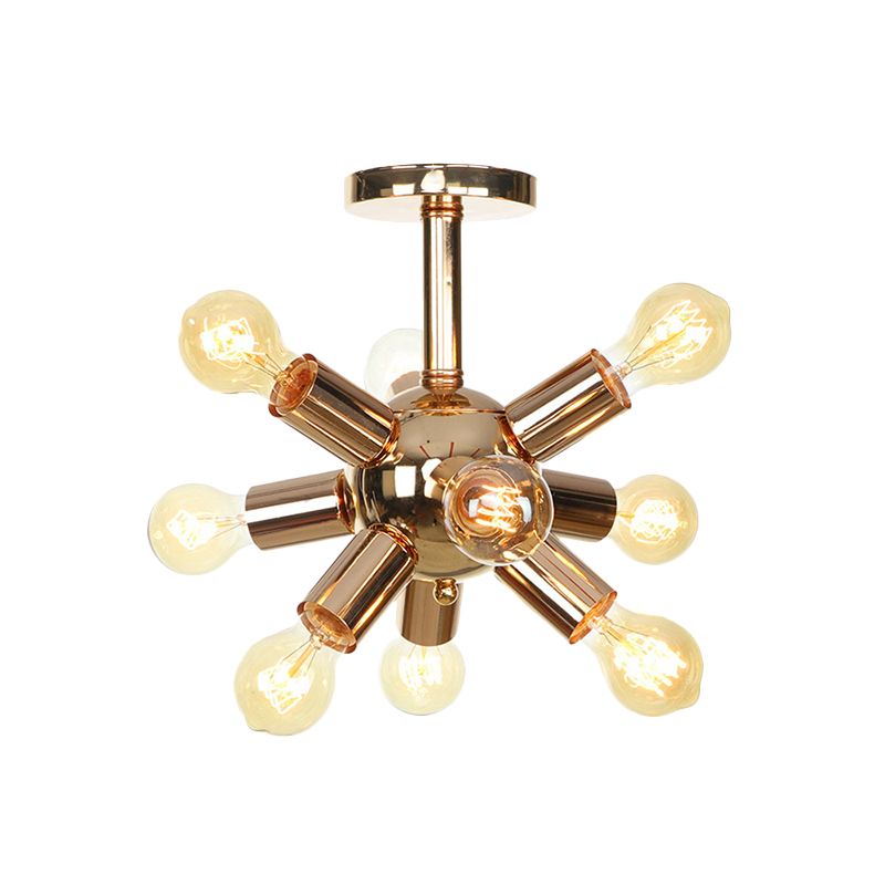 Chroom/Goud Sputnik Semi Flush Mount Vintage Ijzer 6/9/12 Lampjes Restaurant Flush Plafond Lamp Fixture