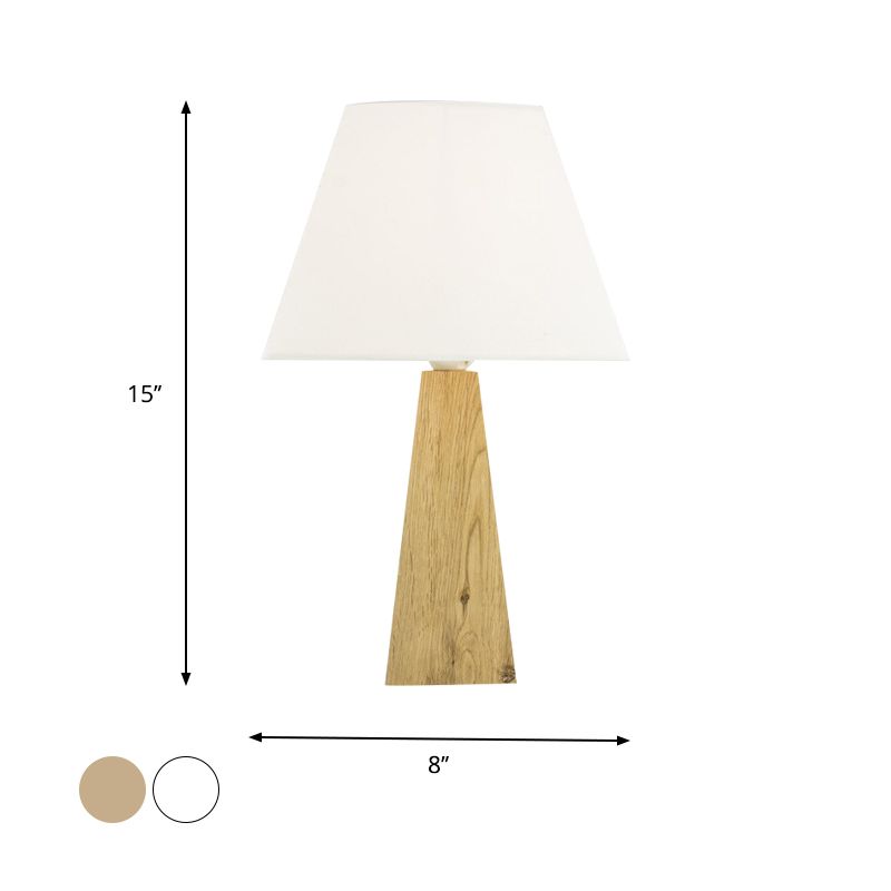 Taupe/White Pagoda Table Lamp Minimalist 1 Head Fabric Night Stand Light with Pyramidal Wood Pedestal