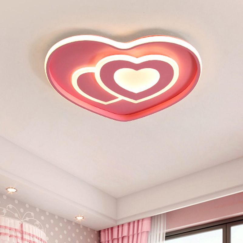 Loving Heart Shape Ceiling Flush Nordic Style Acrylic Blue/Pink Finish LED Flush Mount Lighting