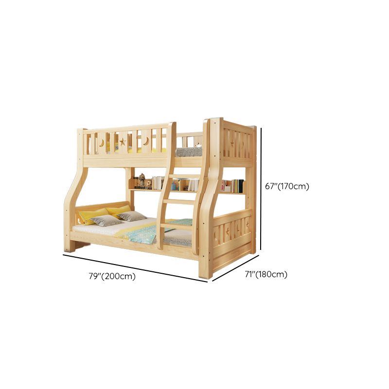 Contemporary Natural Solid Wood Bunk Bed with Built-In Ladder