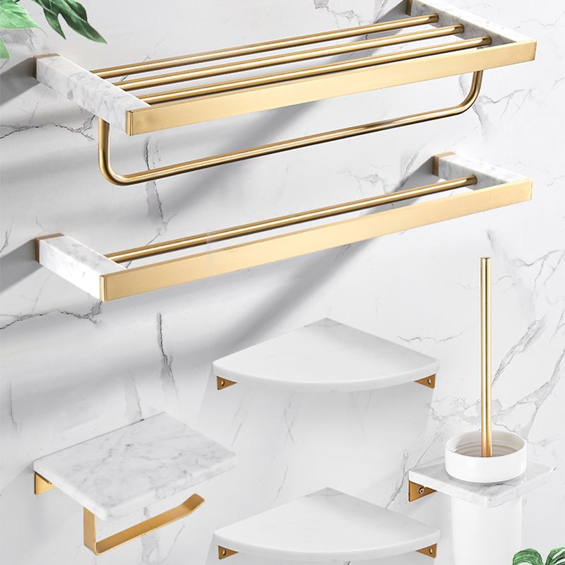 Metal and Marble Bathroom Accessory as Individual or as a Set in Gold