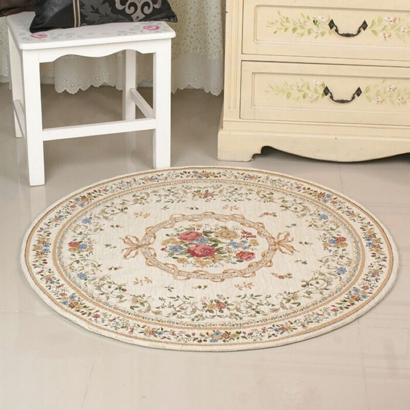 Beige Boheems Area Rug Bloempatroon Polyester Area Tapijt Anti-slip Tapijt voor thuisdecoratie