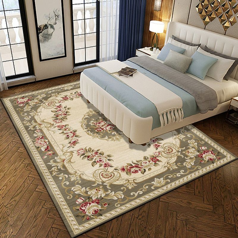 Alfombra de patrón floral tradicional alfombra azul y roja alfombra retro poliéster lavable para mascotas alfombra antideslizante para mascotas para salón