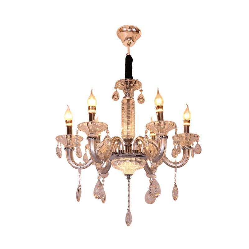 Candelabra Hanging Lamp Contemporary Crystal Drop 6/8 Heads 23.5"/31.5" Wide Silver Pendant Chandelier