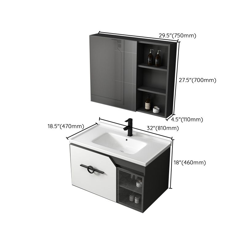 Modern Single Sink Vanity Metal Base Rectangular Wall Mount Vanity Set