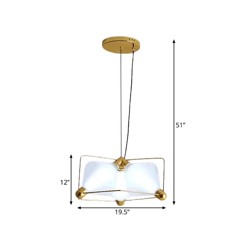 Opal Glass Diamond Ceiling Chandelier Contemporary 3 Bulbs Gold LED Hanging Ceiling Light with Frame in Warm/White Light