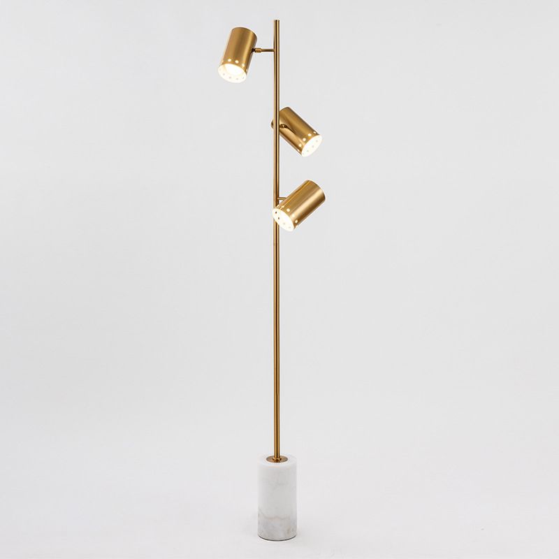 Zylindrische metallische Stand -up -Lampe postmoderne Goldbodenbeleuchtung mit Marmorbasis