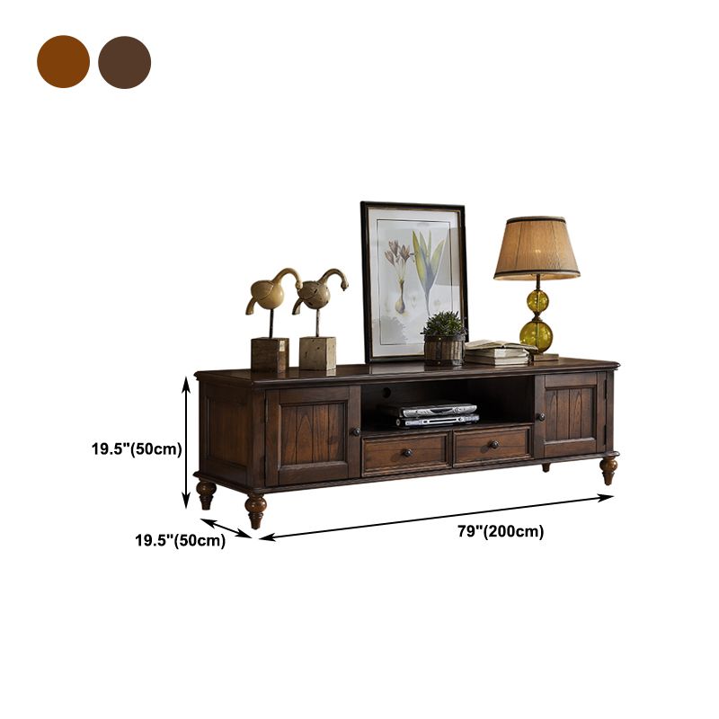 Solid Wood TV Stand Traditional TV Cabinet with Drawers and Doors