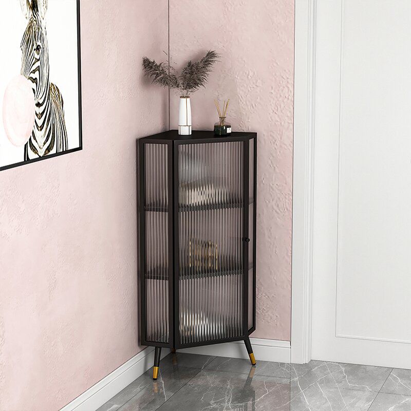 Modern Iron Sideboard Cabinet Glass Door Living Room Console