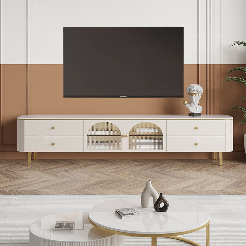 Enclosed Storage Media Console TV Stand Glam TV Stand with Drawers