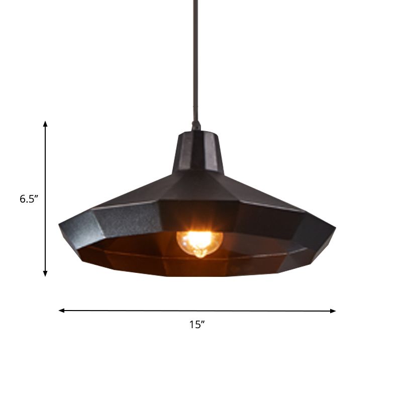 Single Hanging Light Fixture Warehouse Faceted Barn/Diamond/Tapered Iron Pendant Lamp in Black