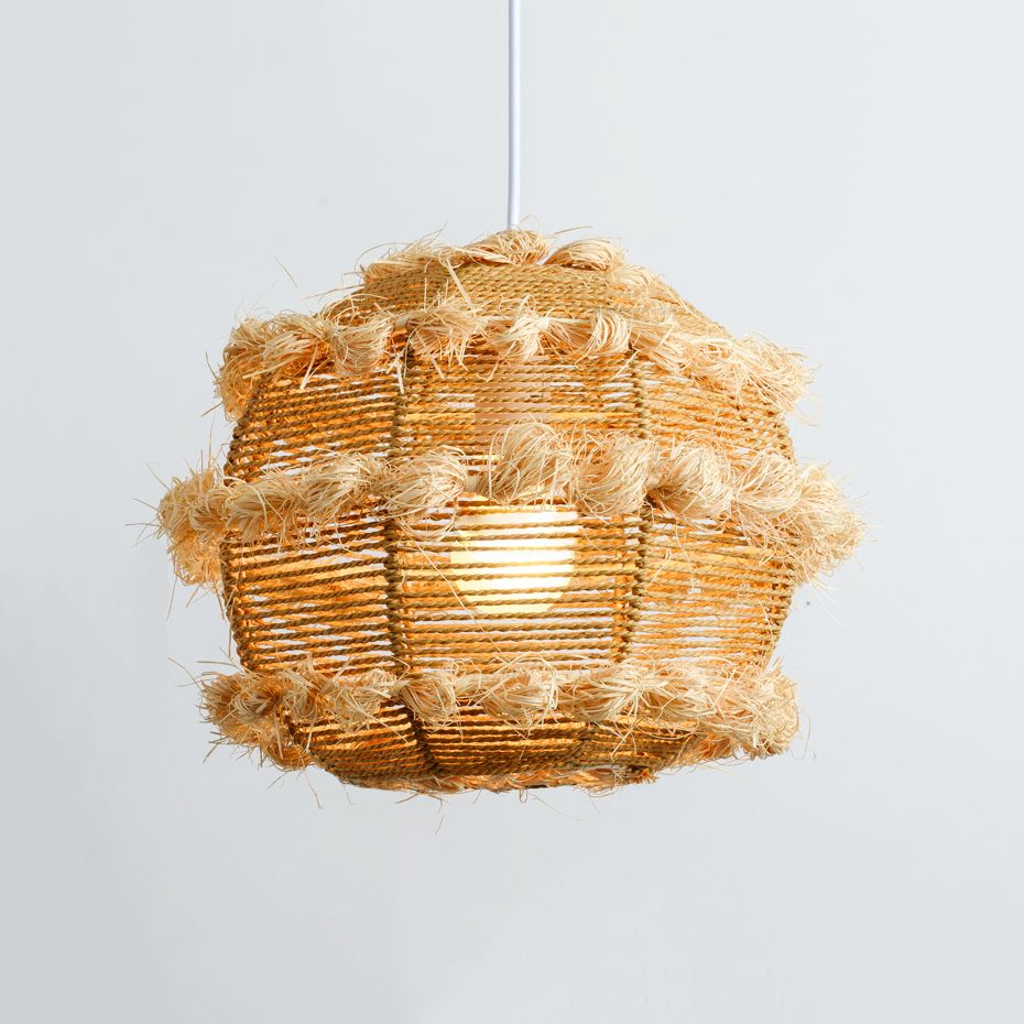 Rattan Globe Hanging Light over Table Rustic 1-Head Pendant Luminaire in Beige/Black