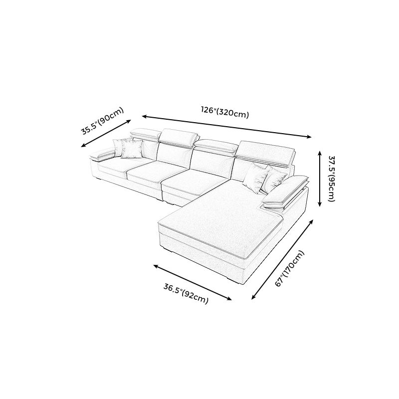 Contemporary 4-Seater L-Shape Sectional  Pillow Top Arm Sofa for Living Room