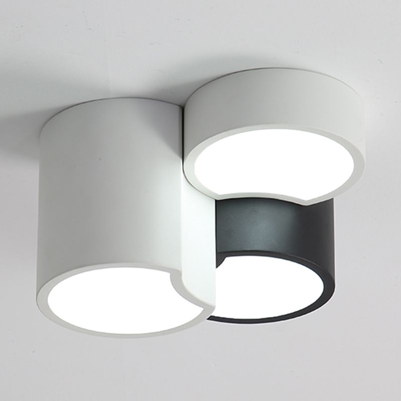 3 Light LED Flush in Black and White Geometric Iron & Acrylic Ceiling Mount Fixture