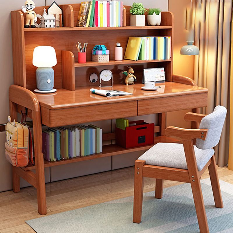 Solid Wood Kids Desk Writing Desk with Bookshelf Child Desk 23.6"W