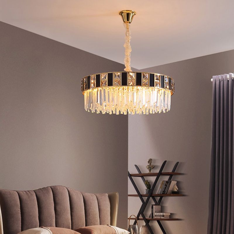 Modern Geometrical Chandelier Crystal Prism Living Room Suspension Light in Gold